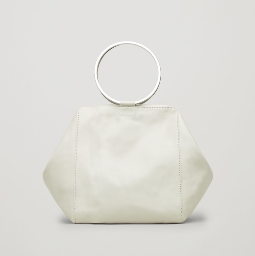 COS Cream Hexagonal Leather Ring-Handle Bag